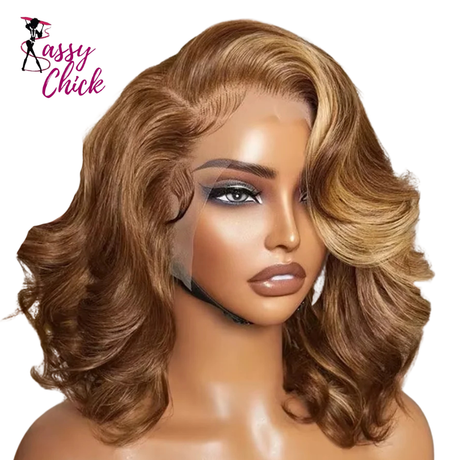 Highlight Body Wave Bob 13X4 Lace Human Hair Wig Sassy Chick Logo