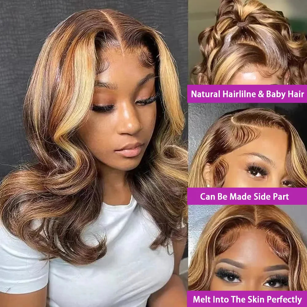 Details of Highlight Body Wave Bob 13X4 Lace Human Hair Wig