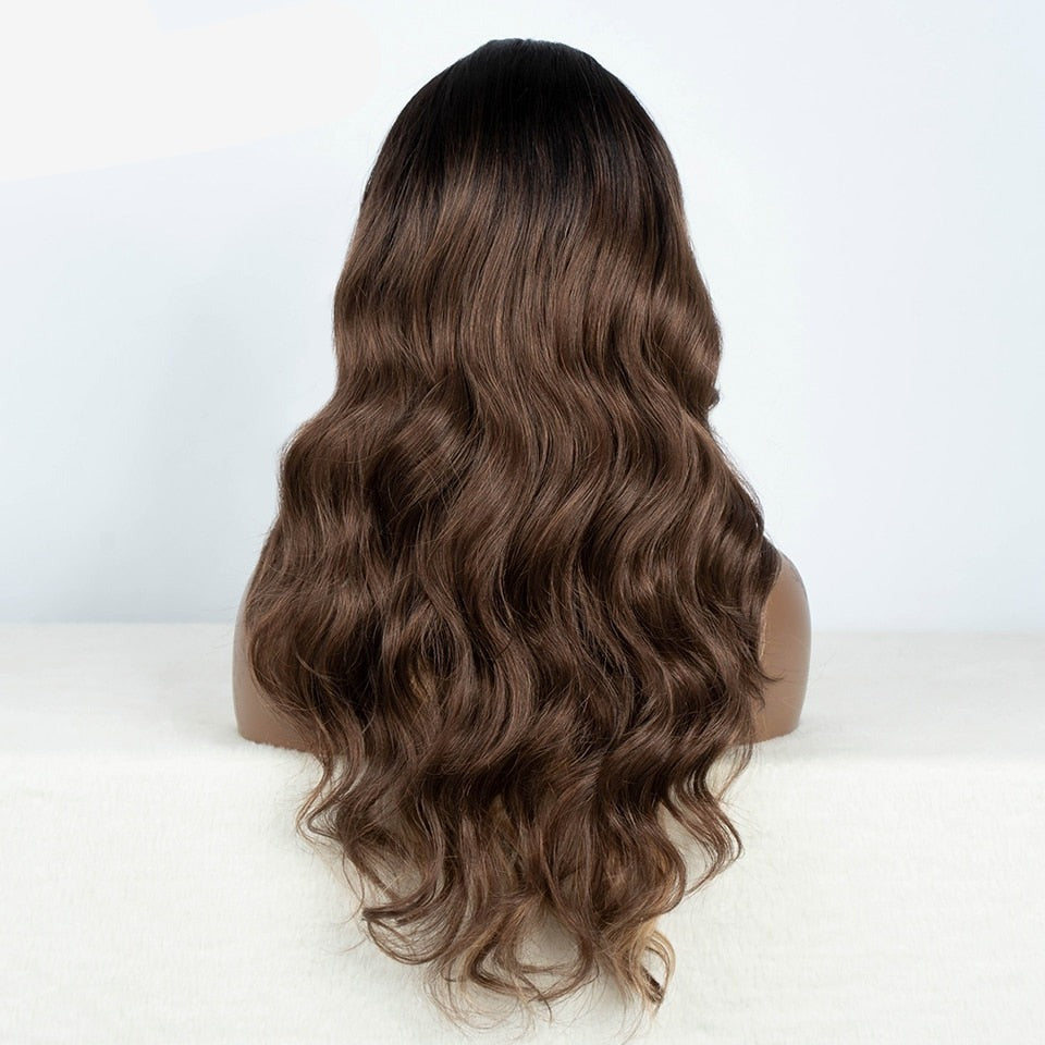 Ash Brown Highlight Body Wave Hair Wig
