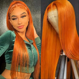 Orange Brazilian 28inch 13x4 Straight Human Hair Wig