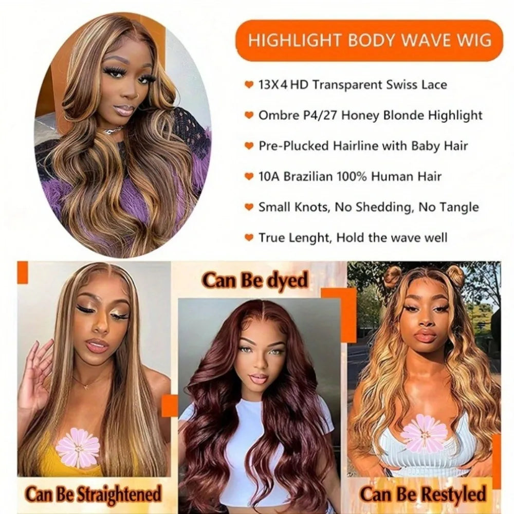 Highlight Ombre Body Wave Lace Frontal Wig Human Hair