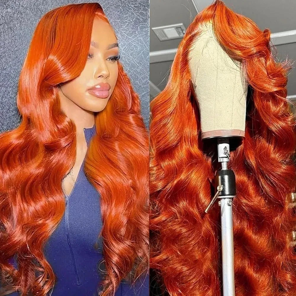 Orange Highlight Body Wave Lace Frontal Wig Human Hair