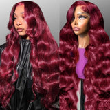 Red Highlight Body Wave Lace Frontal Wig Human Hair