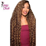 Highlight Ombre Deep Wave 13x4 HD Lace Frontal Wigs Human Hair Sassy Chick Logo 