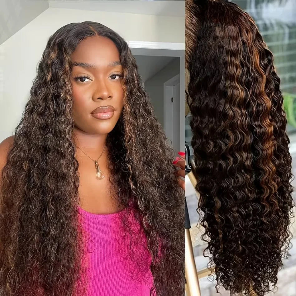 Highlight Ombre Deep Wave 13x4 HD Lace Frontal Wigs Human Hair