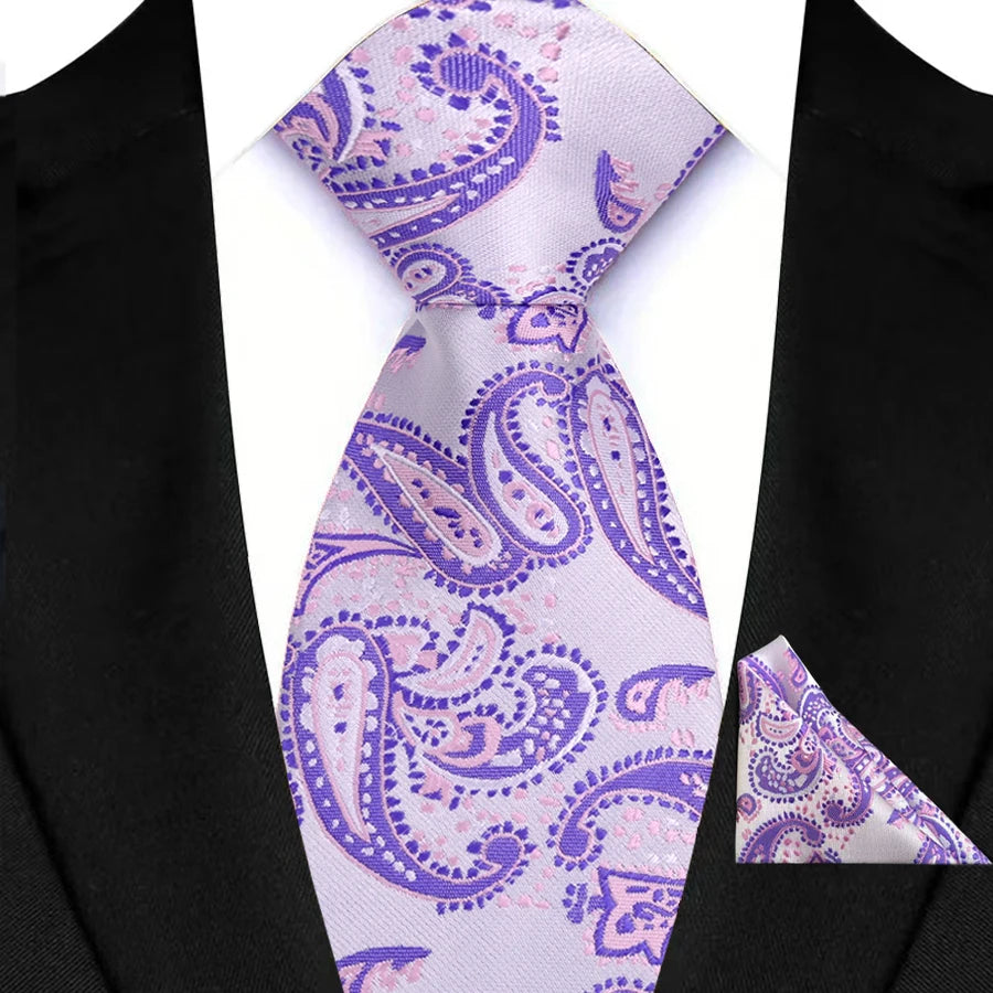 Purple Hight Quality Solid Stripes Paisley Light Purple Necktie