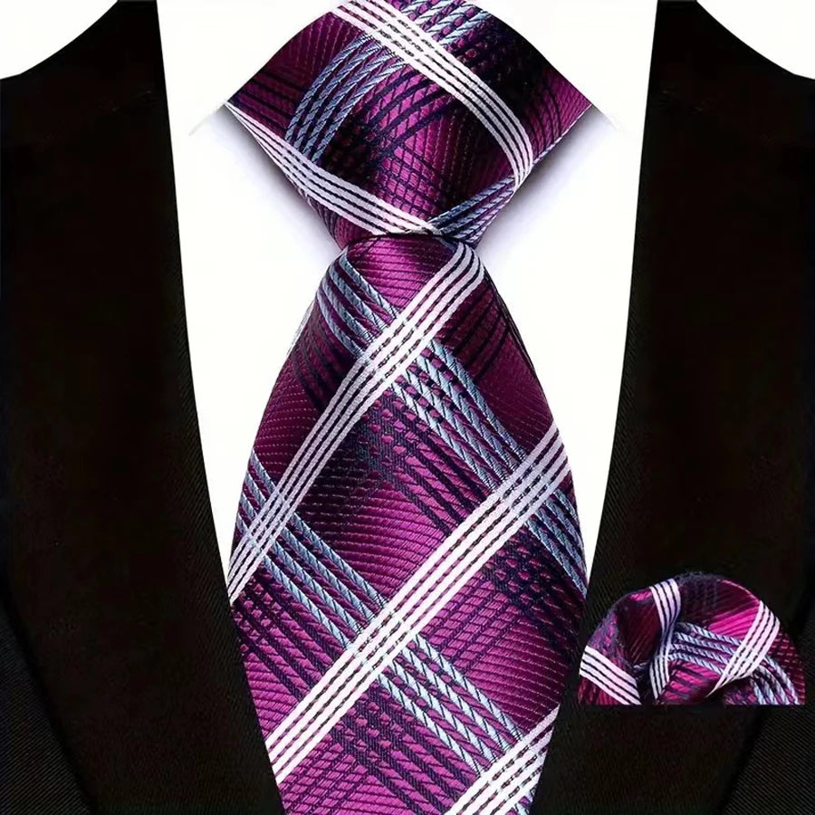 Violet Hight Quality Solid Stripes Paisley Light Purple Necktie