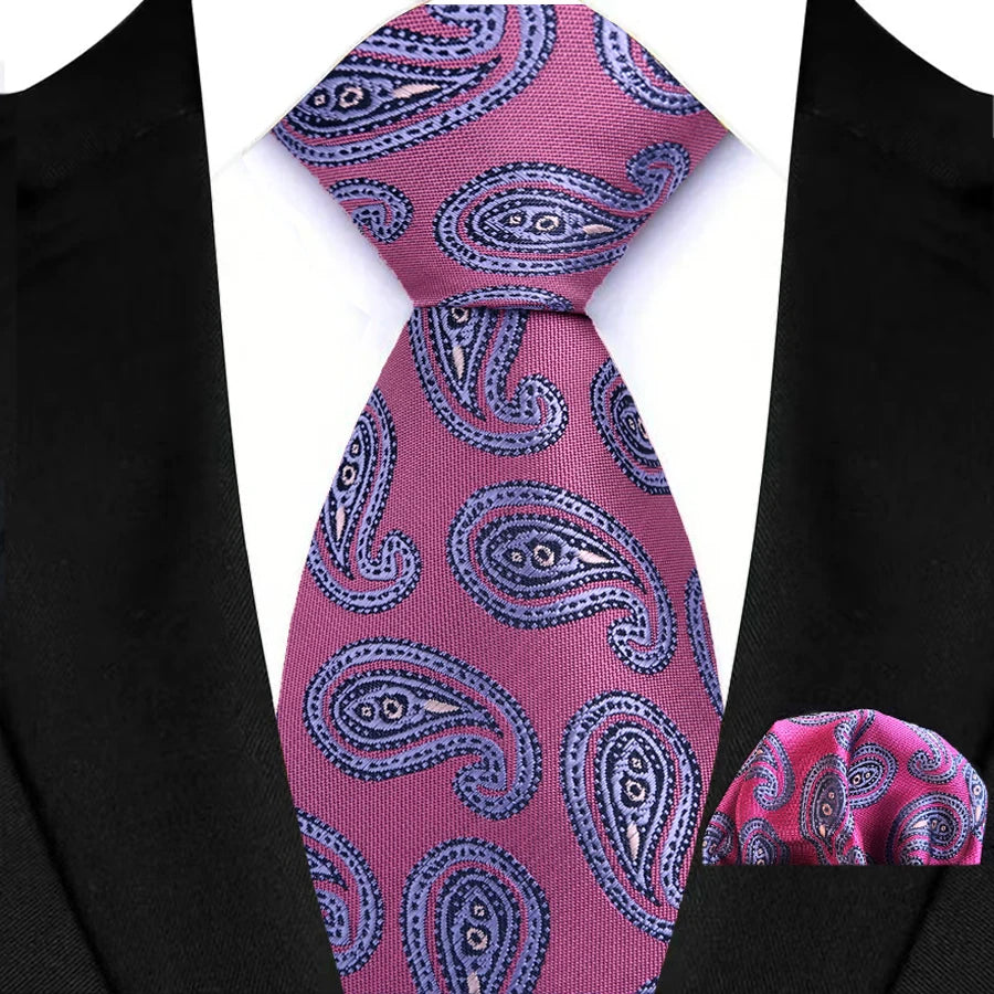 Pink Hight Quality Solid Stripes Paisley Light Purple Necktie