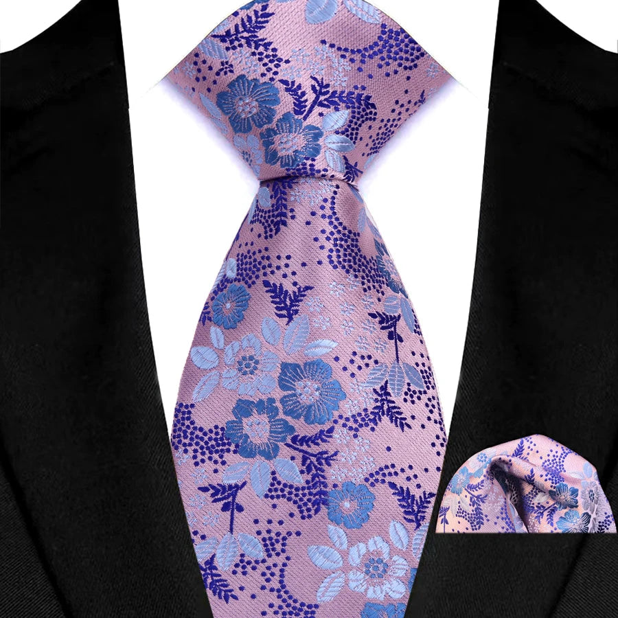 Pink Hight Quality Solid Stripes Paisley Light Purple Necktie