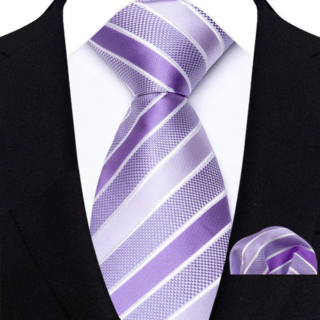 Purple Hight Quality Solid Stripes Paisley Light Purple Necktie
