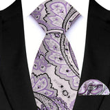 Gray Hight Quality Solid Stripes Paisley Light Purple Necktie