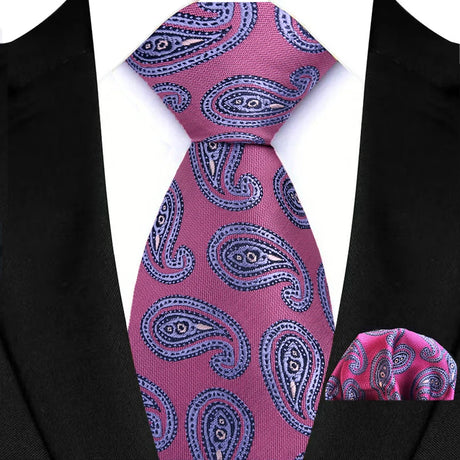Pink Hight Quality Solid Stripes Paisley Light Purple Necktie