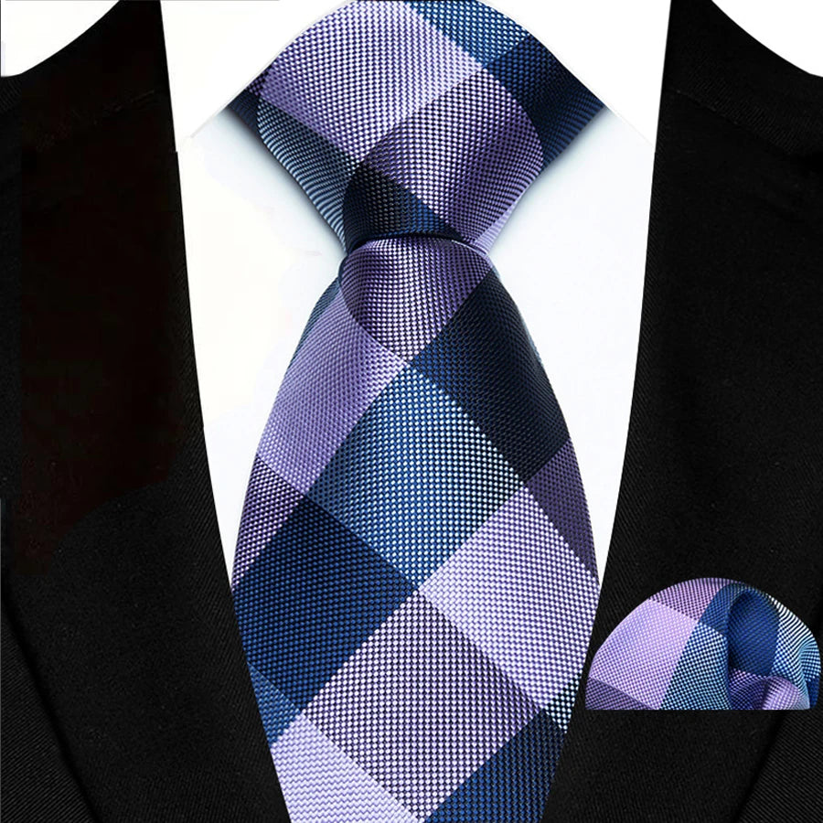 Blue Hight Quality Solid Stripes Paisley Light Purple Necktie