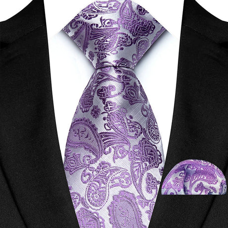 Purple Hight Quality Solid Stripes Paisley Light Purple Necktie 