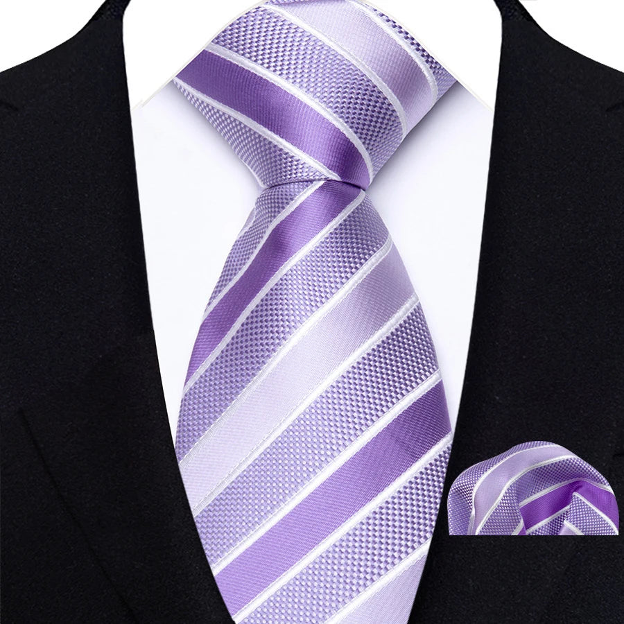 Purple Hight Quality Solid Stripes Paisley Light Purple Necktie