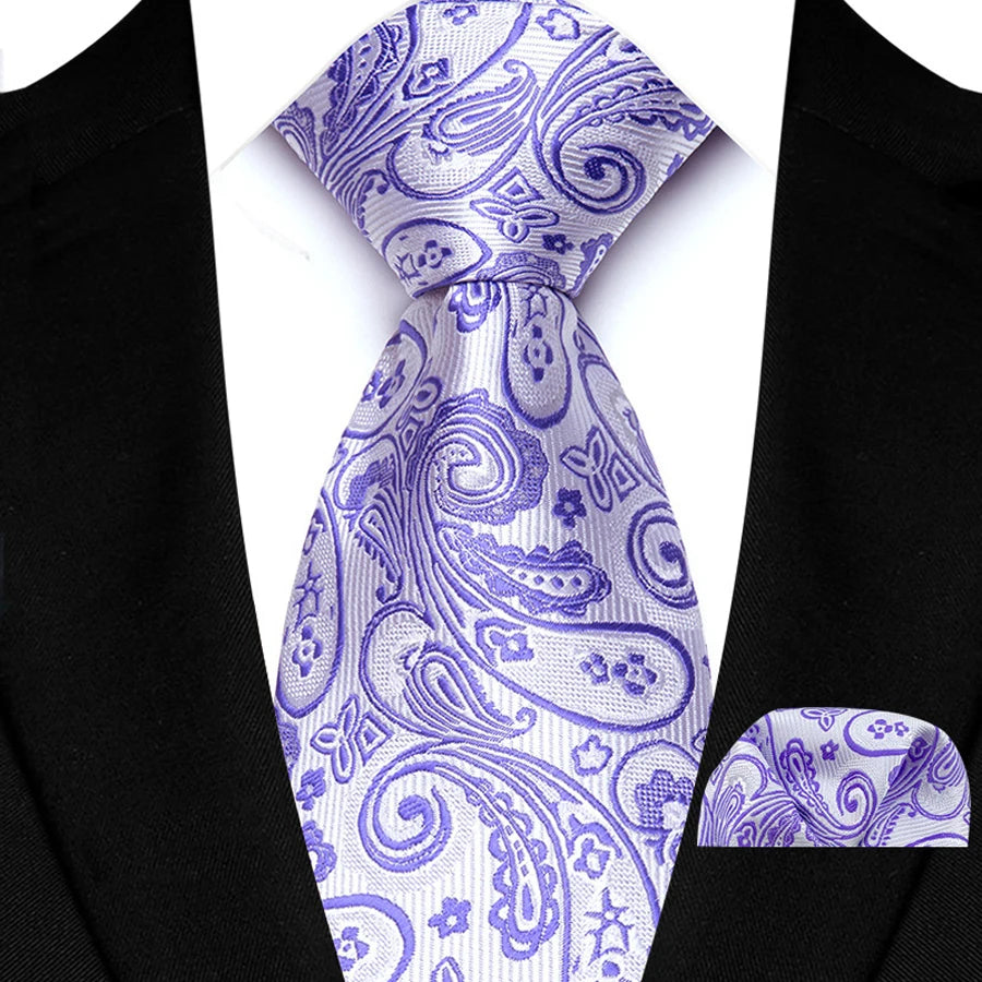 Blue White Hight Quality Solid Stripes Paisley Light Purple Necktie