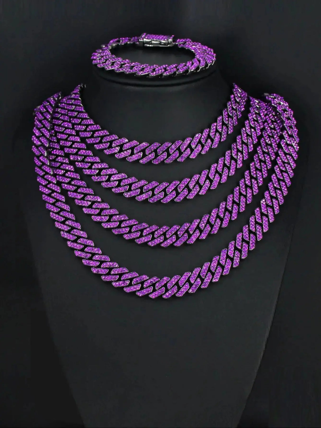 Purple HipHop Cuban Chain Rhinestone Jewelry