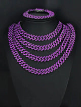Purple HipHop Cuban Chain Rhinestone Jewelry