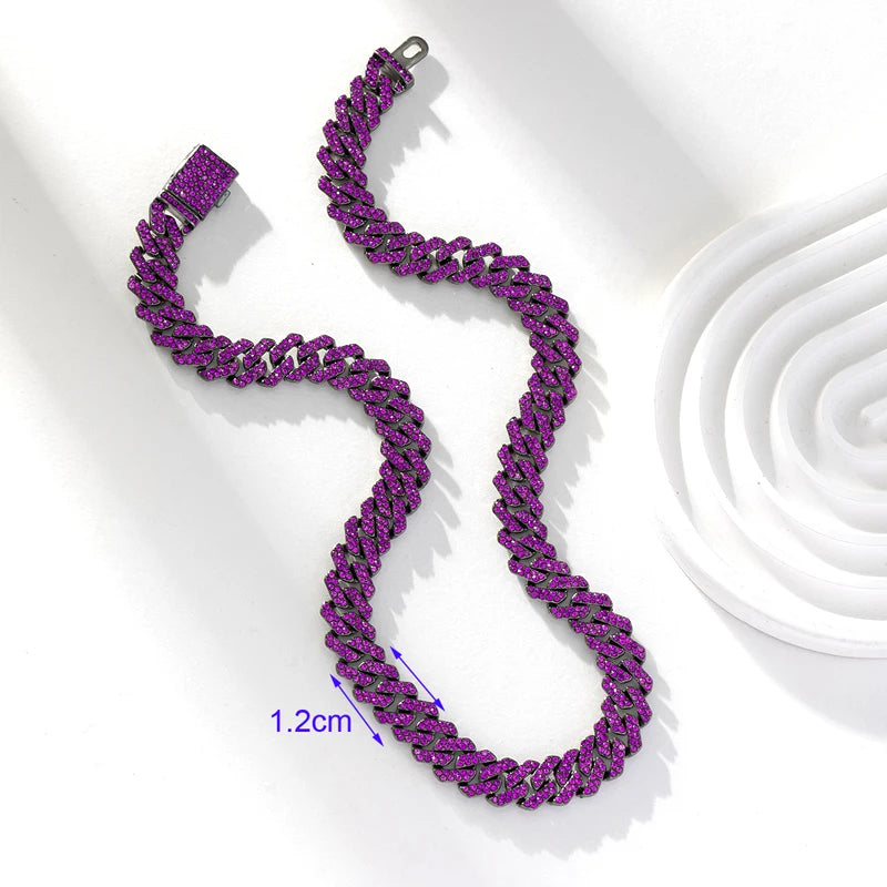 Size of Purple HipHop Cuban Chain Rhinestone Jewelry