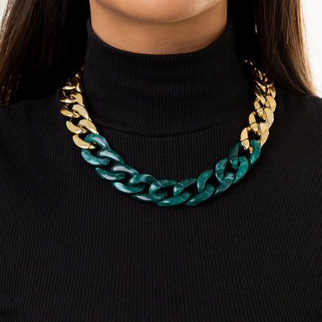 Gold Green Hip Hop Chain Necklace