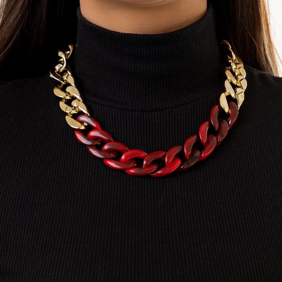Gold Red Hip Hop Chain Necklace
