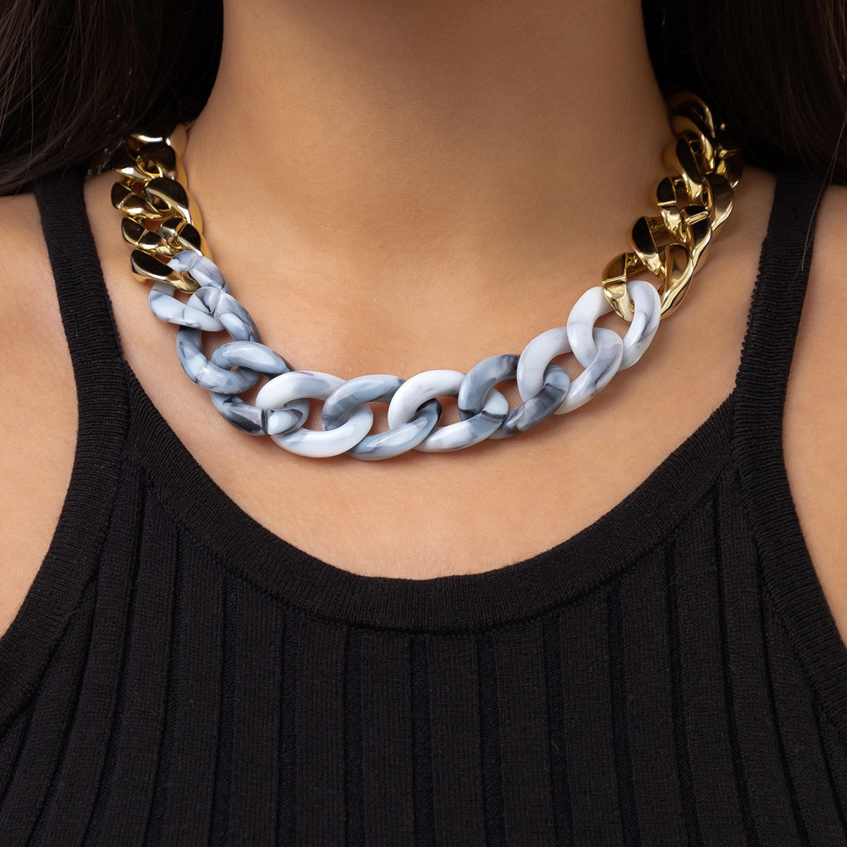 Gold Grey Hip Hop Chain Necklace
