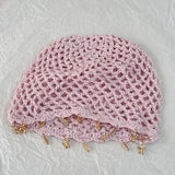 Pink Hollowed Out Woven Pullover Crochet Headwrap
