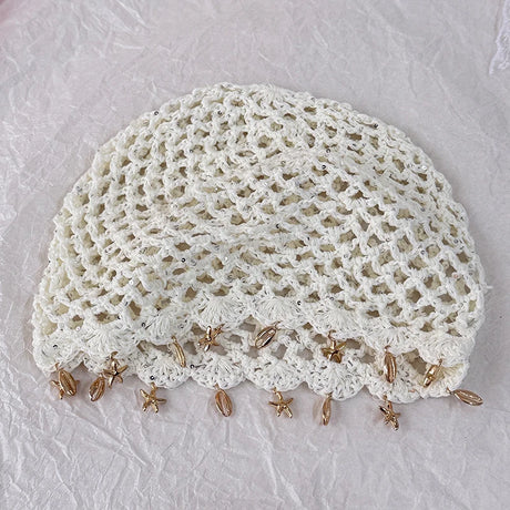 White Hollowed Out Woven Pullover Crochet Headwrap