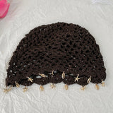 Brown Hollowed Out Woven Pullover Crochet Headwrap
