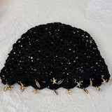 Black Hollowed Out Woven Pullover Crochet Headwrap