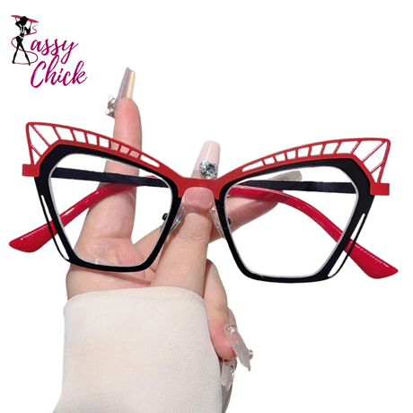 Hollowed Rim Cat Eye Eyeglasses Sassy Chick Logo