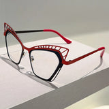 Black red hallowed rim cat eye glasses 