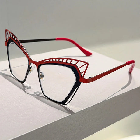 Black red hallowed rim cat eye glasses 