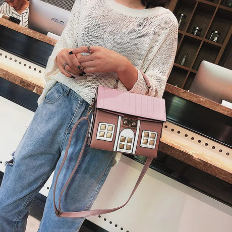 Model using House Shaped Leather Shoulder Bag
