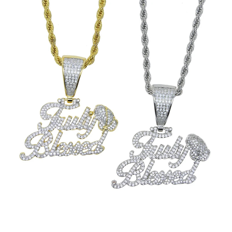 Gold and Silver Iced Out Bling Truly Blessed Pendant Necklace Jewelry
