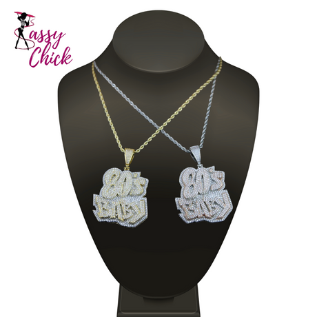 Iced Out Bling Zircon Alphabet Charm Pendant Necklace Sassy Chick Logo