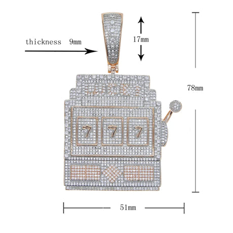 Size of Iced Out Bling Zircon Lucky 777 Charm Pendant Necklaces