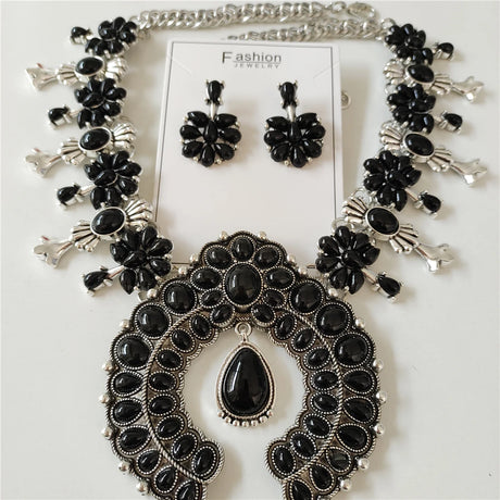 Black Indian Turquoise Resin Baroque Statement Squash Necklace