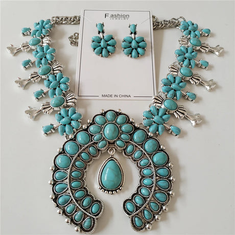 Blue Indian Turquoise Resin Baroque Statement Squash Necklace