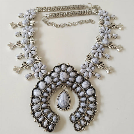 White Indian Turquoise Resin Baroque Statement Squash Necklace