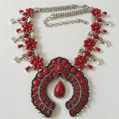 Red Indian Turquoise Resin Baroque Statement Squash Necklace