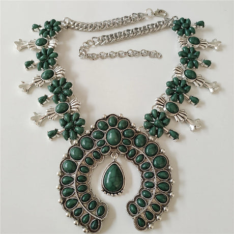 Green Indian Turquoise Resin Baroque Statement Squash Necklace