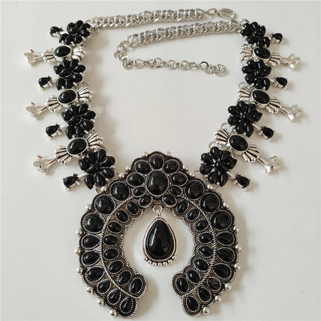 Black Indian Turquoise Resin Baroque Statement Squash Necklace