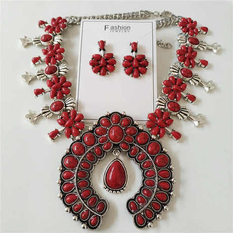 Red Indian Turquoise Resin Baroque Statement Squash Necklace