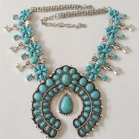 Blue Indian Turquoise Resin Baroque Statement Squash Necklace