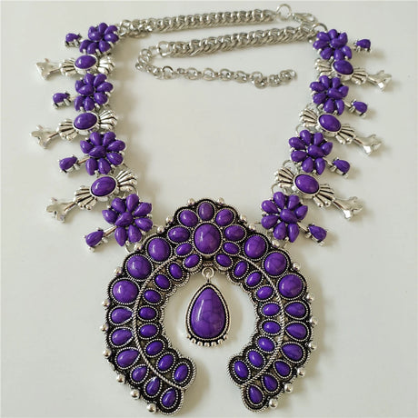 Purple Indian Turquoise Resin Baroque Statement Squash Necklace