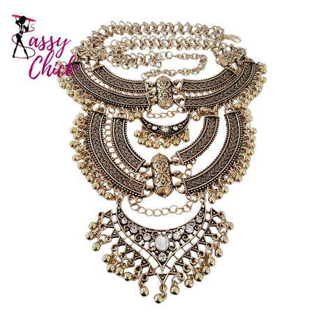 Indian Vintage Gypsy Baroque Statement Metal Necklace Earrings Sassy Chick Logo