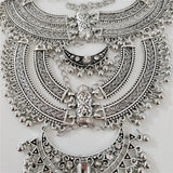 Indian Vintage Gypsy Baroque Statement Metal Necklace Earrings silver