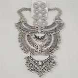Indian Vintage Gypsy Baroque Statement Metal Necklace Earrings silver