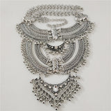 Indian Vintage Gypsy Baroque Statement Metal Necklace Earrings silver